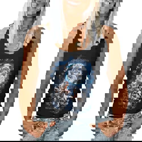Three Opossum Raccoon Skunk Moon Howling Animal Meme Women Tank Top - Raccsy