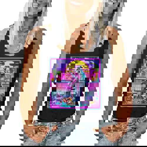 Vaporwave Raccoon Women's Tank Top - Retro Synthwave Style - Raccsy