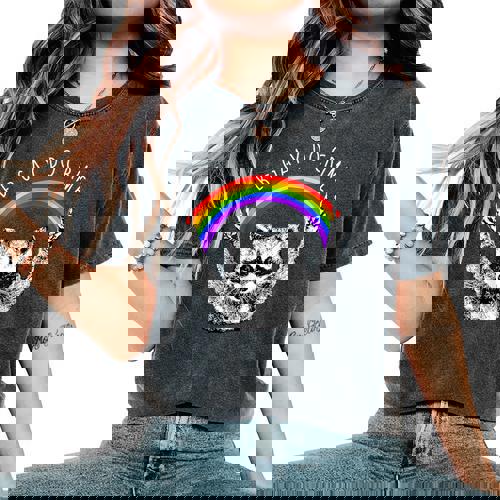Rainbow Raccoon LGBTQ Pride Women's Oversized T-Shirt - Be Gay Do Crime - Raccsy