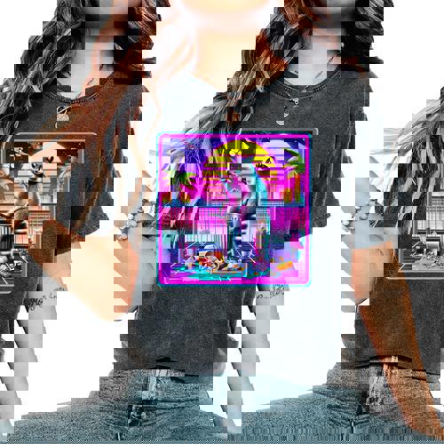 Vaporwave Raccoon Women's Oversized T-Shirt - Fun Retrowave Style - Raccsy