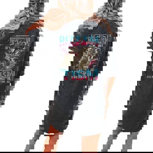 Rizz Em With The Tism Meme Autism Autistic Raccoon Women's Oversized Comfort T-Shirt Back Print - Raccsy