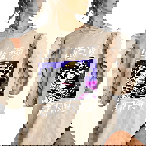 Live Fast Eat Trash Women's Sweatshirt - Oversized Street Cats & Raccoons - Raccsy