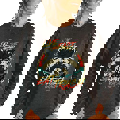 Retro Trash Panda Raccoon Oversized Women's Sweatshirt | Live Fast Theme - Raccsy