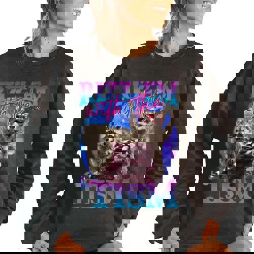 Rizz Em With The Tism Retro Raccoon Meme Women's Oversized Sweatshirt - Raccsy