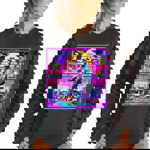 Vaporwave Raccoon Women's Oversized Sweatshirt – Retro Synthwave Vibe - Raccsy
