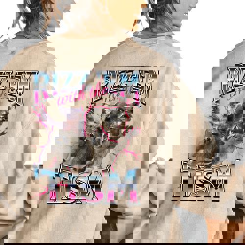 Autism Rizz Em With The Tism Meme Autistic Racoon Women's Oversized Sweatshirt Back Print - Raccsy