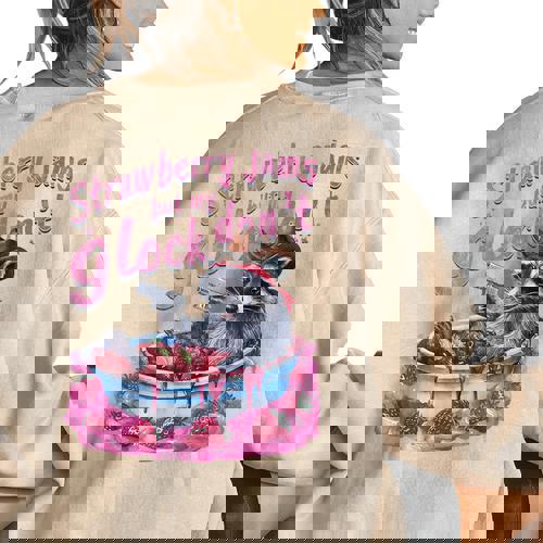 Strawberry Jams But My Dont Raccoon Women's Oversized Sweatshirt Back Print - Raccsy AU