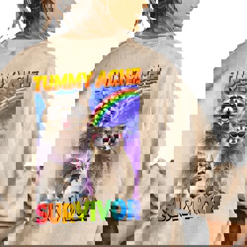 Tummy Ache Survivor Raccoon Small Women's Oversized Sweatshirt Back Print - Raccsy AU