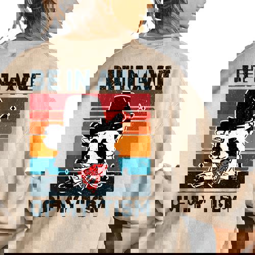 Be In Awe Of My 'Tism Vintage Autistic Autism Raccoon Women's Oversized Sweatshirt Back Print - Raccsy