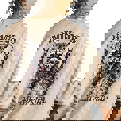 Raccoon Unhinged And Feral Retro Raccoon Feral Summer Women's Oversized Sweatshirt Back Print - Raccsy