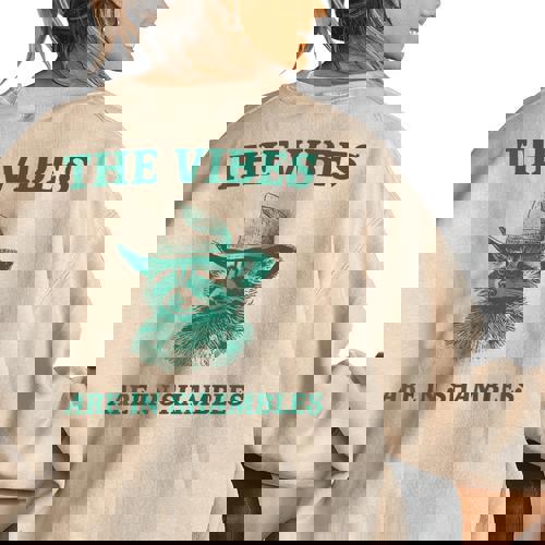 The Vibes Are In Shambles Sarcastic Raccoon Cowboy Women's Oversized Sweatshirt Back Print - Raccsy AU