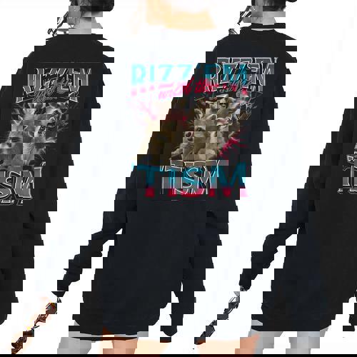 Raccoon Autism Meme Women's Oversized Sweatshirt - Quirky Back Print - Raccsy