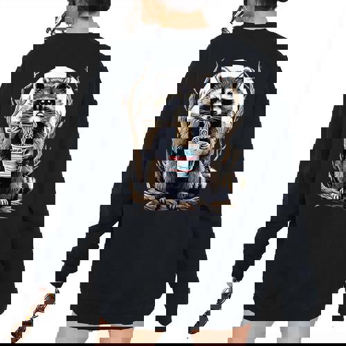 Raccoon Noodle Cup Back Print Sweatshirt - Oversized for Women & Men - Raccsy
