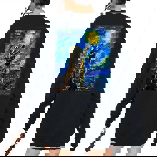 Raccoon Starry Night Painting Van Gogh Raccoon Lover Women's Oversized Sweatshirt Back Print - Raccsy AU