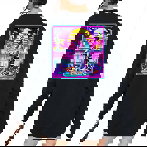 Raccoon Synthwave Women's Oversized Sweatshirt - Vaporwave Meme Style - Raccsy