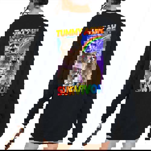 Raccoon Women's Oversized Sweatshirt - Tummy Ache Humor - Raccsy