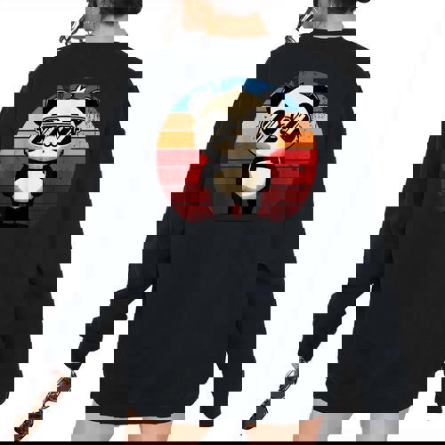 Retro Panda In Sunglasses BBQ Pool Party Panda Women's Oversized Sweatshirt Back Print - Raccsy