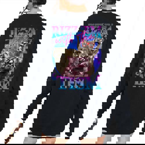 Retro Raccoon Meme Women’s Oversized Sweatshirt | Fun Back Print - Raccsy