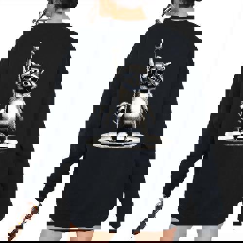 Retro Raccoon Rock Music Men Kids Women Raccoon Women's Oversized Sweatshirt Back Print - Raccsy AU