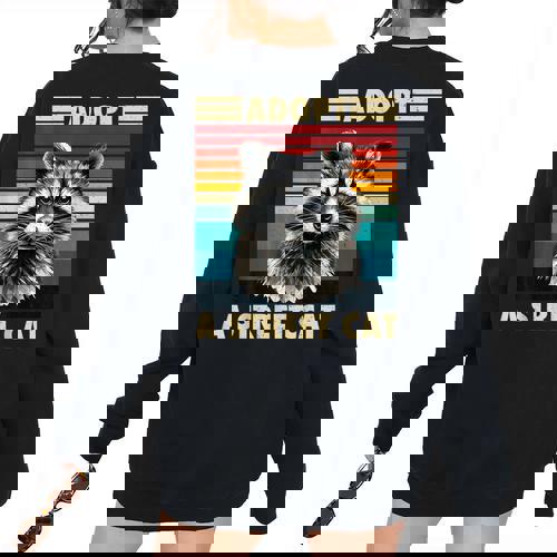 Retro Raccoon Women's Oversized Sweatshirt - Cozy Back Print - Raccsy