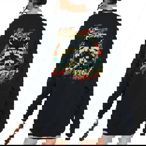 Retro Raccoon Women's Oversized Sweatshirt - Live Fast Eat Trash - Raccsy
