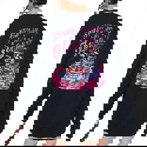Strawberry Jams But My Dont Raccoon Women's Oversized Sweatshirt Back Print - Raccsy AU