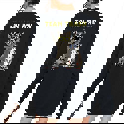 Team Trash Opossum Raccoon Rat Animals Garbage Gang Short Sleeve Women's Oversized Sweatshirt Back Print - Raccsy