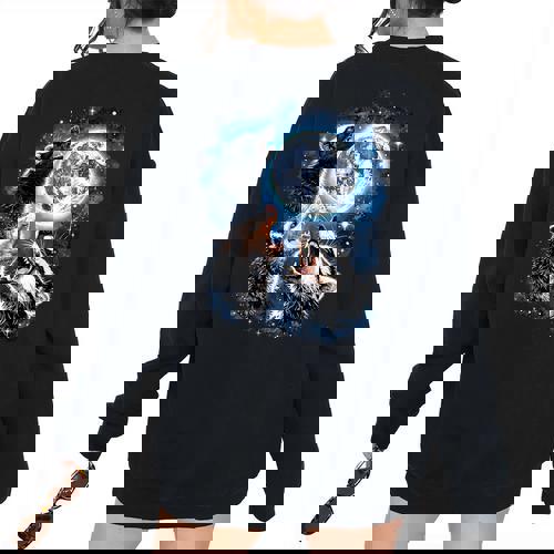 Three Opossum Raccoon Skunk Moon Howling Animal Meme Women's Oversized Sweatshirt Back Print - Raccsy