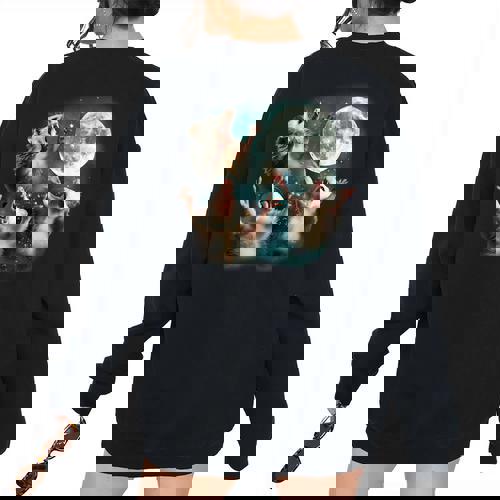 Three Possum Moon 3 Opossum Weird Cursed Meme Women's Oversized Sweatshirt Back Print - Raccsy UK