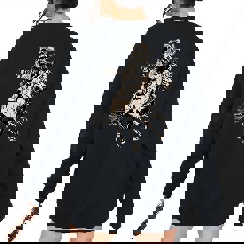 Vintage Cowboy Racoon Riding A Horse Western Retro 90s Women's Oversized Sweatshirt Back Print - Raccsy DE