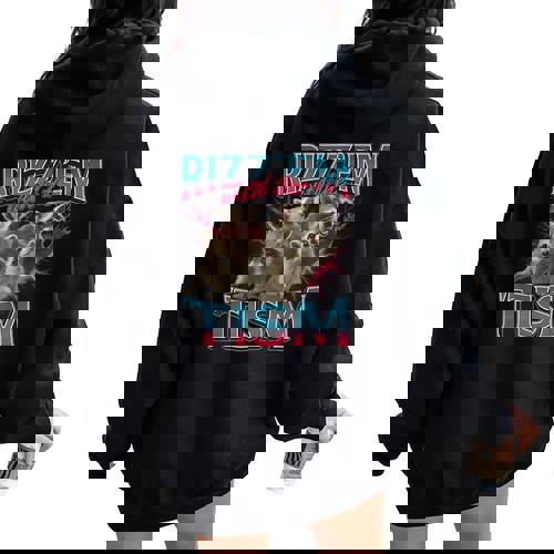 Rizz Em With The Tism Meme Autism Autistic Raccoon Women Oversized Hoodie Back Print - Raccsy