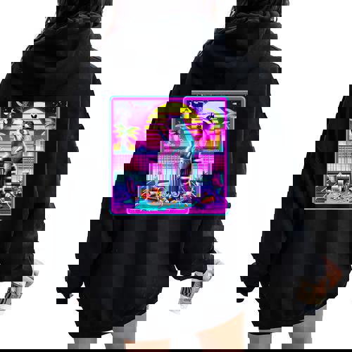 Vaporwave Raccoon Hoodie - Retro Synthwave Back Print for Women - Raccsy
