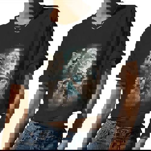 Raccoon 3 Racoons Howling At Moon Weird Cursed Women Crop Top - Raccsy