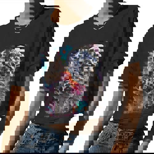 Three Racoon Moon 3 Racoon Moon Cursed Meme Women Crop Top - Raccsy