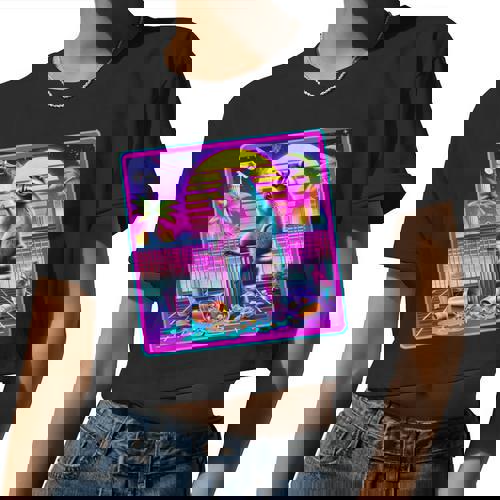 Vaporwave Raccoon Women’s Crop Top – Retro Synthwave Style - Raccsy