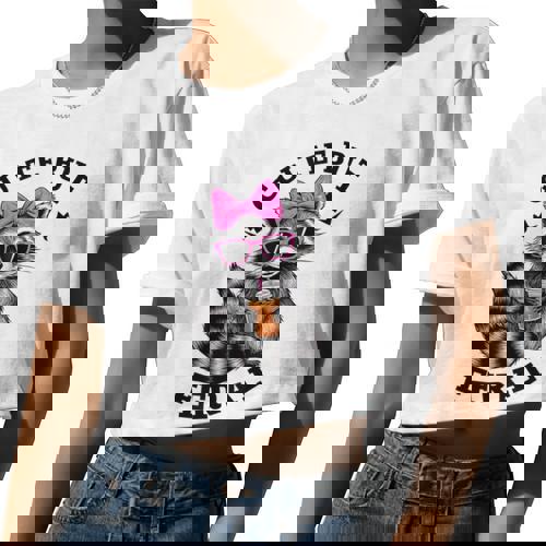 Cute Feral Racoon Crop Top with Sunglasses | Small Women's Tee - Raccsy