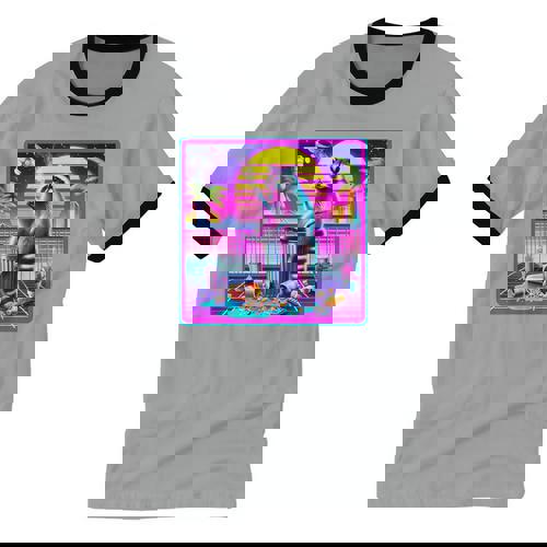 Vaporwave Raccoon Cotton Ringer T-Shirt - Retro Unisex Style - Raccsy