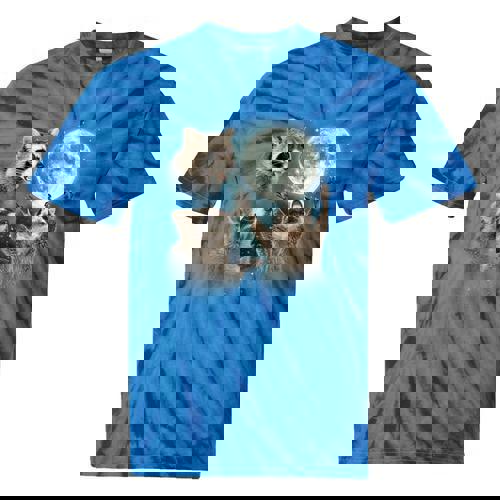 Raccoon 3 Racoons Howling At Moon Weird Cursed Tie-Dye T-Shirts - Raccsy