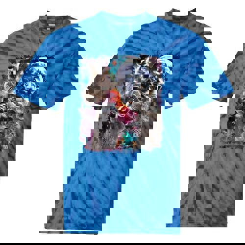 Three Racoon Moon Tie-Dye T-Shirt - Quirky Cursed Meme Style - Raccsy