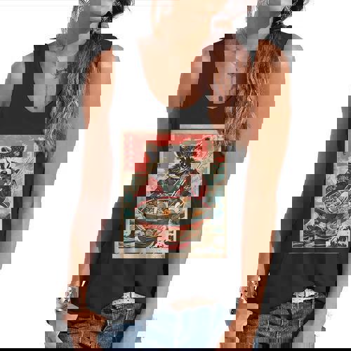 Raccoon Eating Ramen Japanese Noodles Racoon Anime Flowy Tank - Raccsy AU