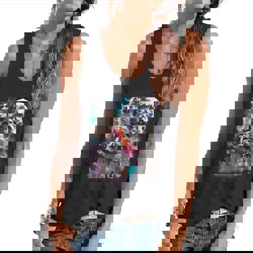 Three Raccoon Moon Cursed Meme | Flowy Tank Top - Raccsy