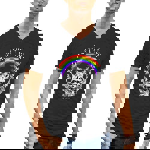 Raccoon Pride V-Neck T-Shirt - LGBTQ Rainbow Celebration for Men - Raccsy