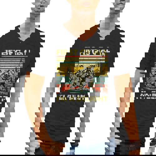 Retro Angry Raccoon V-Neck T-Shirt for Men | Fun Animal Design - Raccsy
