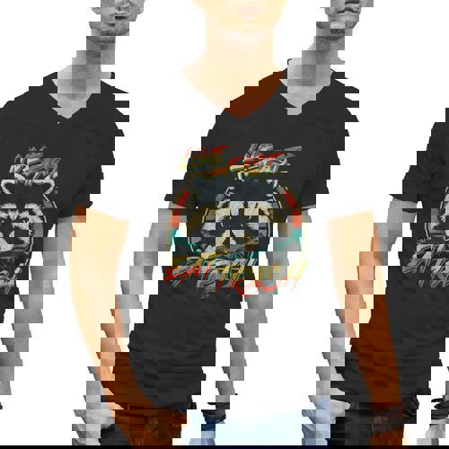 Retro Raccoon Men's V-Neck T-Shirt - Live Fast Eat Trash - Raccsy
