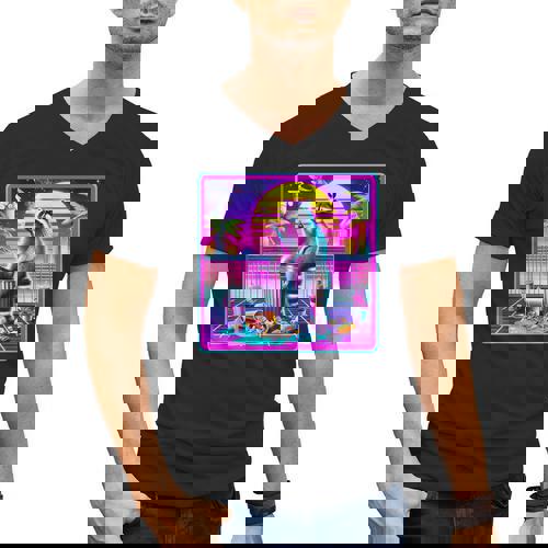 Vaporwave Raccoon Men's V-Neck T-Shirt - Retro Meme Aesthetic - Raccsy