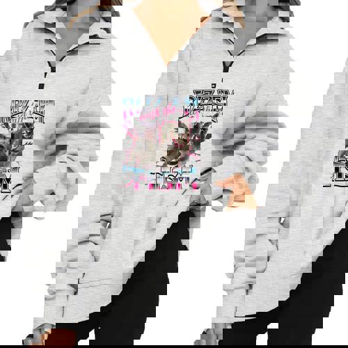 Autistic Raccoon Half Zip Oversized Sweatshirt - Fun Meme Vibe - Raccsy