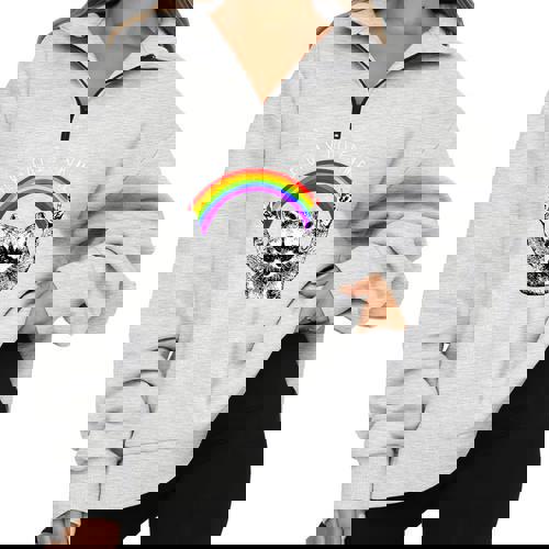 Raccoon LGBTQ Pride Sweatshirt - Rainbow Oversized Half Zip - Raccsy