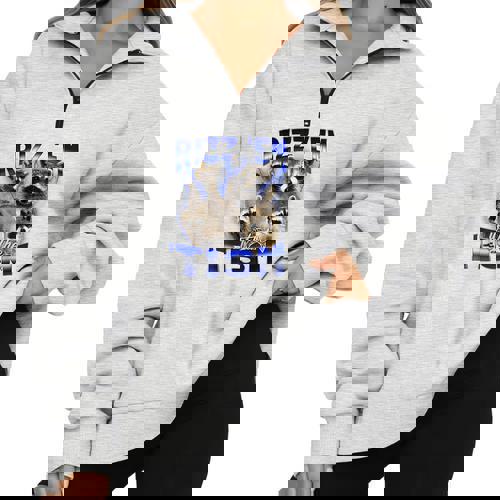 Rizz Em With The Tism Meme Autistic Raccoon Rizz Half Zip Oversized Sweatshirt - Raccsy