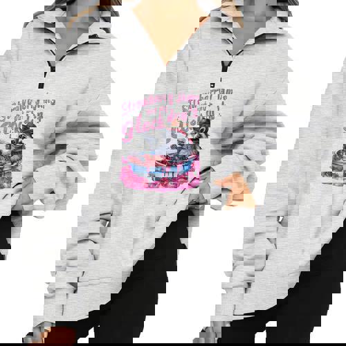 Strawberry Jams But My Dont Raccoon Half Zip Oversized Sweatshirt - Raccsy AU