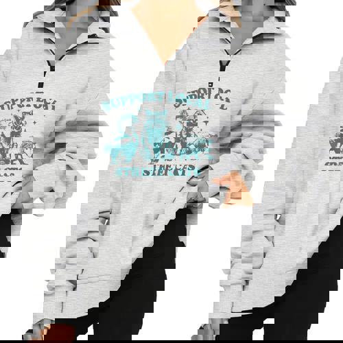 Support-Local-Street-Cat Vintage Raccoon Opossum Skunk Half Zip Oversized Sweatshirt - Raccsy
